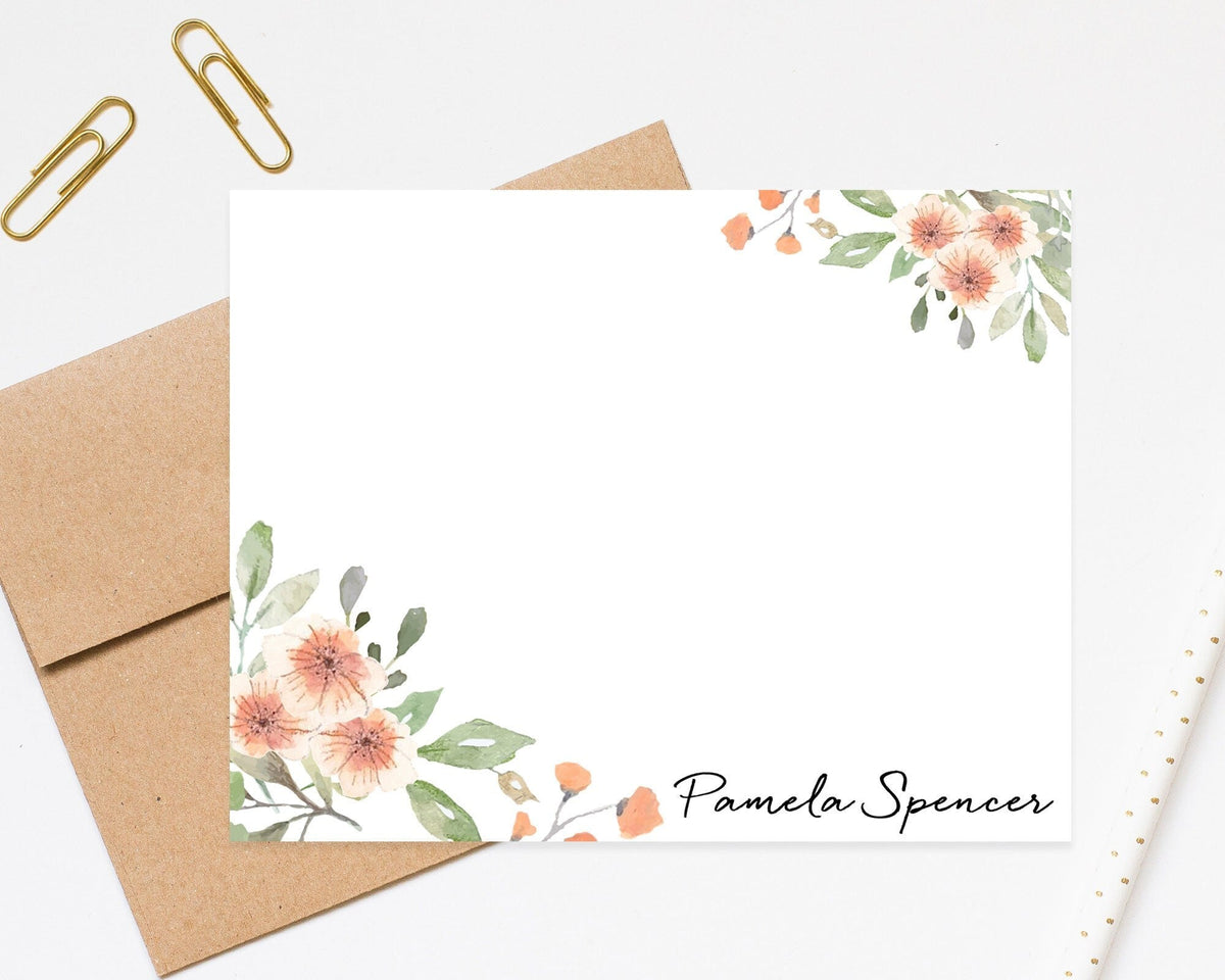 Personalized Stationery Set / Elegant Floral Stationary with Envelopes / Stationary Notecard Gift Set / Watercolor Flowers Stationery Card