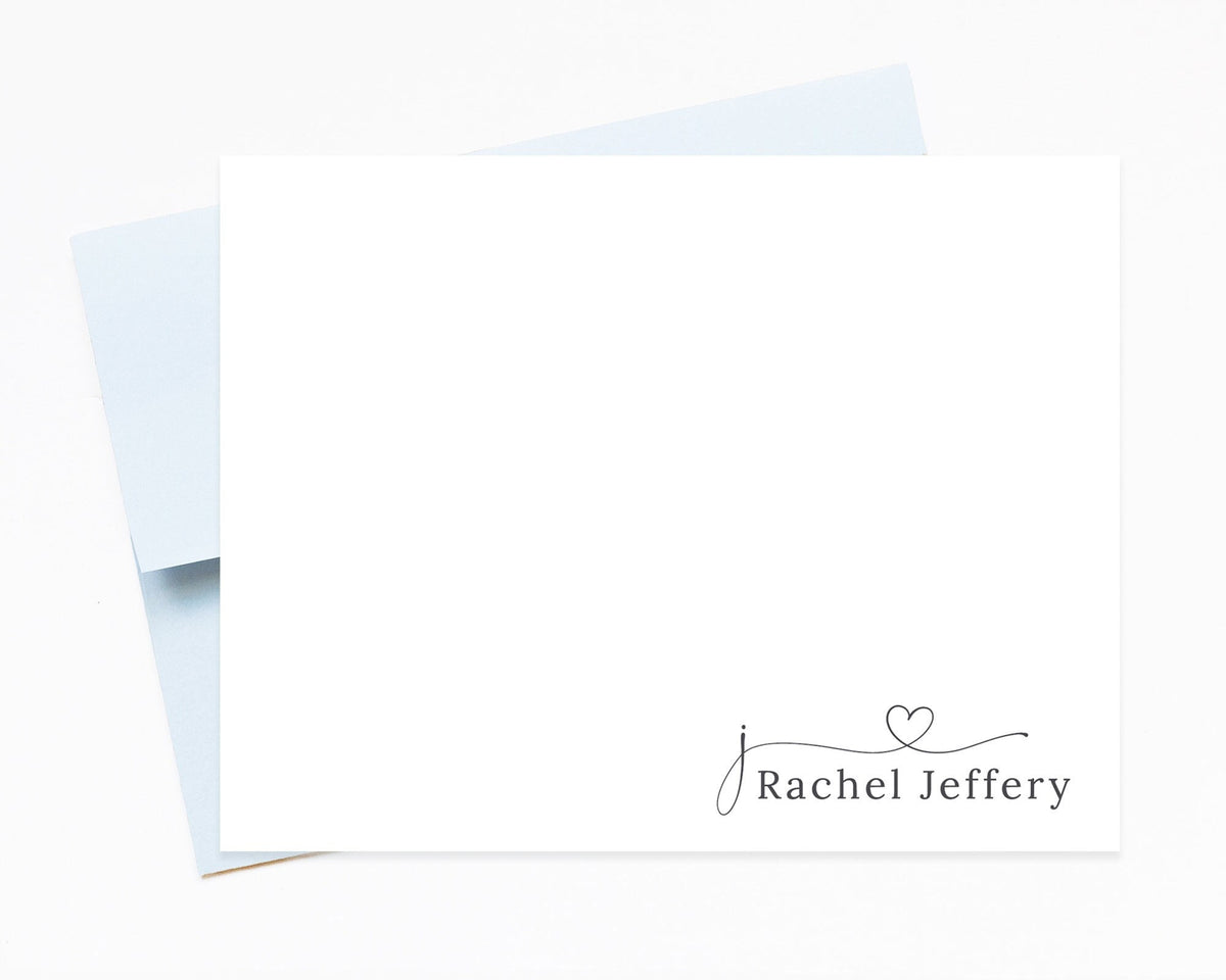 Cute Personalized Stationary Paper and Envelopes Set for Women, Personalized Stationery Note Cards, Monogram Heart Stationery Letter