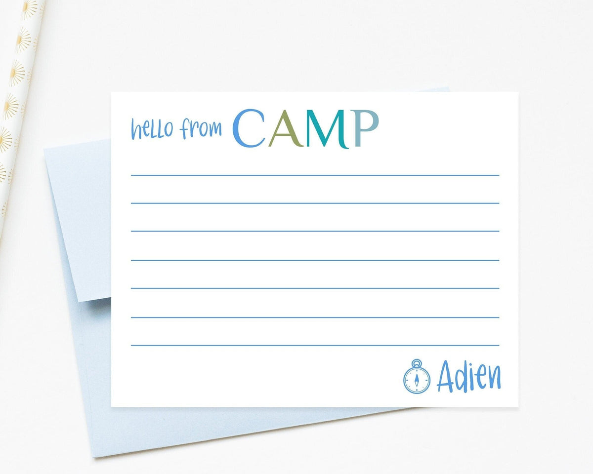 Personalized Camp Stationery Set For Boys, Custom Stationary with Lines, Cute Summer Notes for Kids, Personalized Gift for Him from Camp