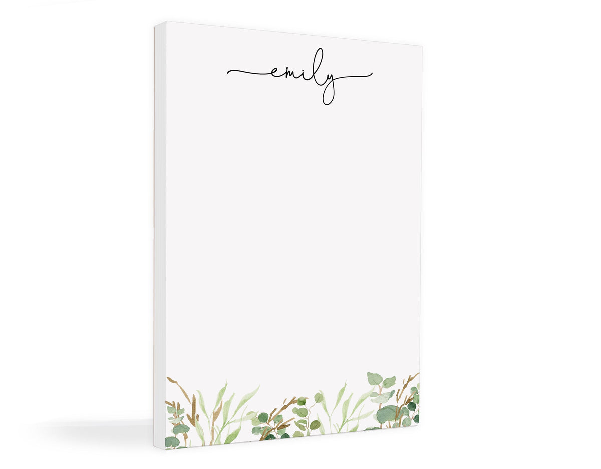 Personalized Mini Notepad with Script Text for Do List with Green Florals, Memo Pad Notes for Groceries, Personalized Notepad Teacher Gift