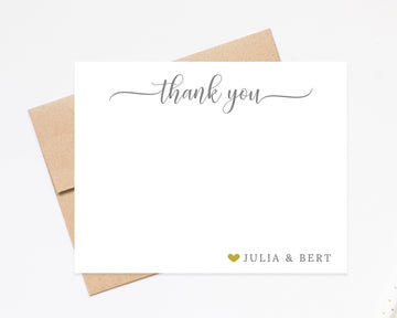 Personalized Thank You Card for Wedding Engagement Party Family with Heart, Simple Thank You Flat Stationary Gift Set, Stationery Envelopes