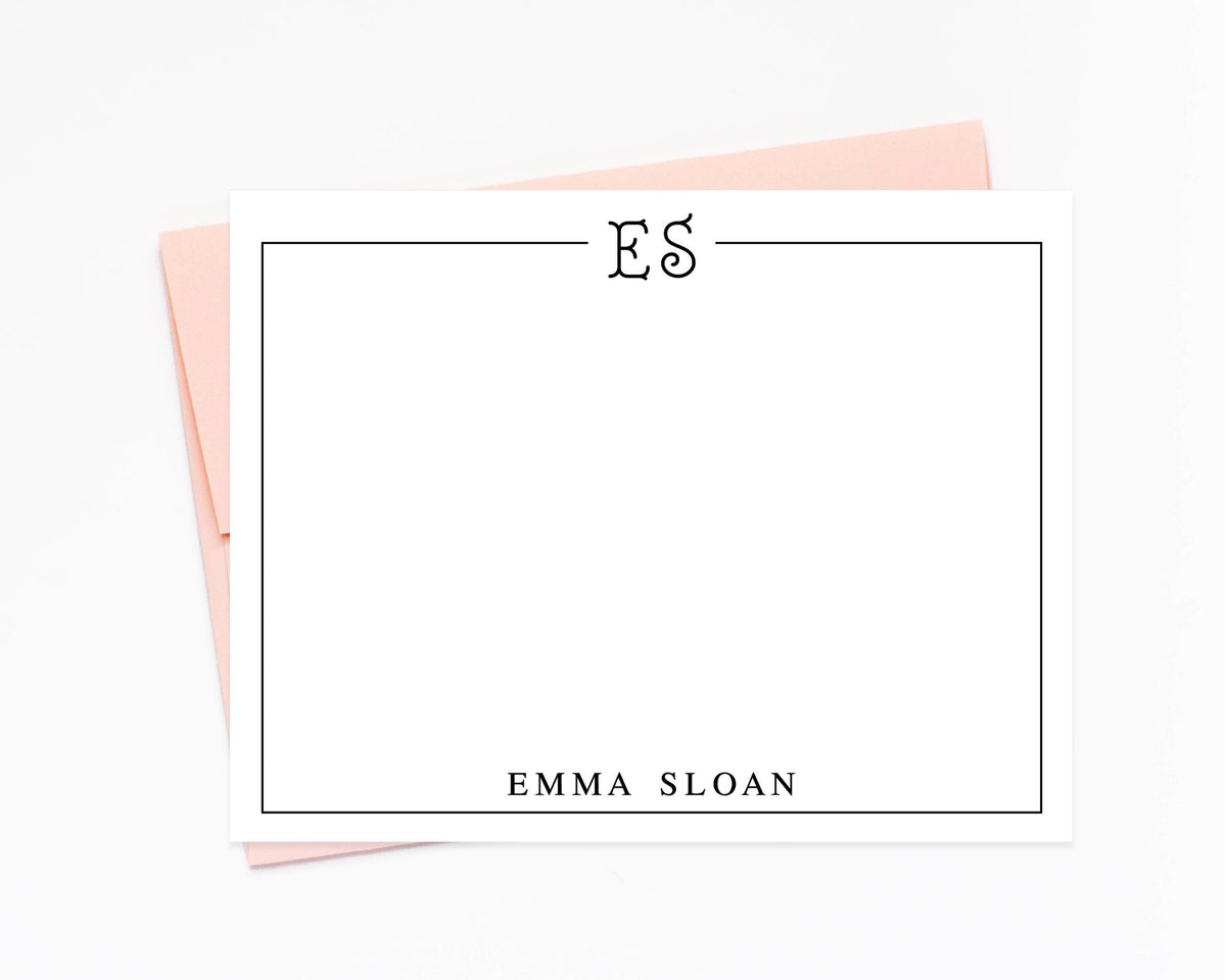 Personalized Modern Monogrammed Stationery Set, Preppy Stationery Personalized with Return Address for Letters, Stationary with Border