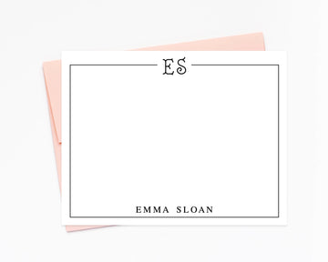 Personalized Modern Monogrammed Stationery Set, Preppy Stationery Personalized with Return Address for Letters, Stationary with Border