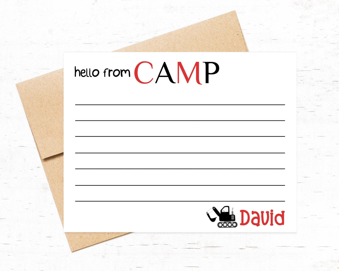 Personalized Camp Stationery Set For Boys, Custom Truck Stationary with Lines for Kids Camp, Personalized Gift for Boys, Summer Note Cards