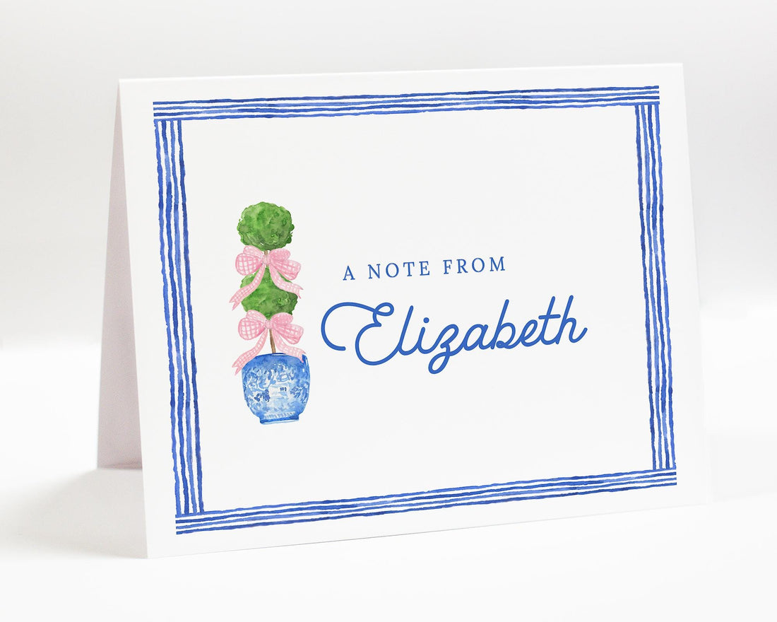 Personalized Chinoiserie Stationary Envelopes, Chinoiserie Jar Stationery Note Cards, Set of 10 A Note From Greeting Card