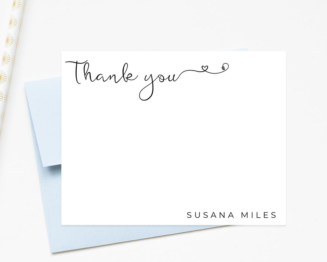 Personalized Thank You Card Wedding, Personalize Script Notecards with Envelopes, Bridal Shower Thank you Card, Custom Stationery Set