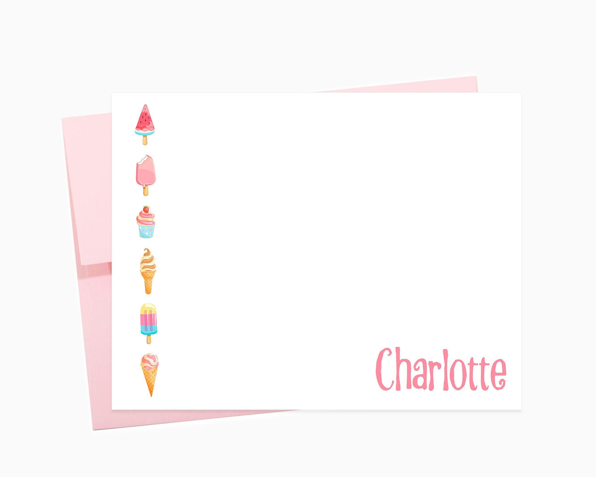 Personalized Ice Cream Stationery Set with Envelopes, Stationary For Kids, Custom Children Stationery for Birthday Gift, Cards for Baby Girl