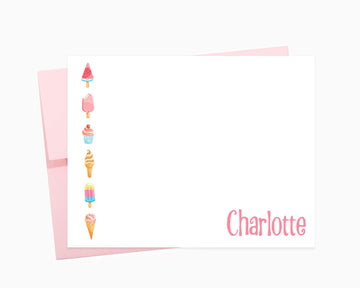 Personalized Ice Cream Stationery Set with Envelopes, Stationary For Kids, Custom Children Stationery for Birthday Gift, Cards for Baby Girl
