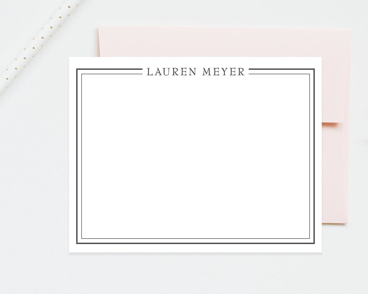Modern Personalized Stationery Note Cards with Double Border, Small Business Stationery, Thank you Flat Cards, Personalized Letter for Notes