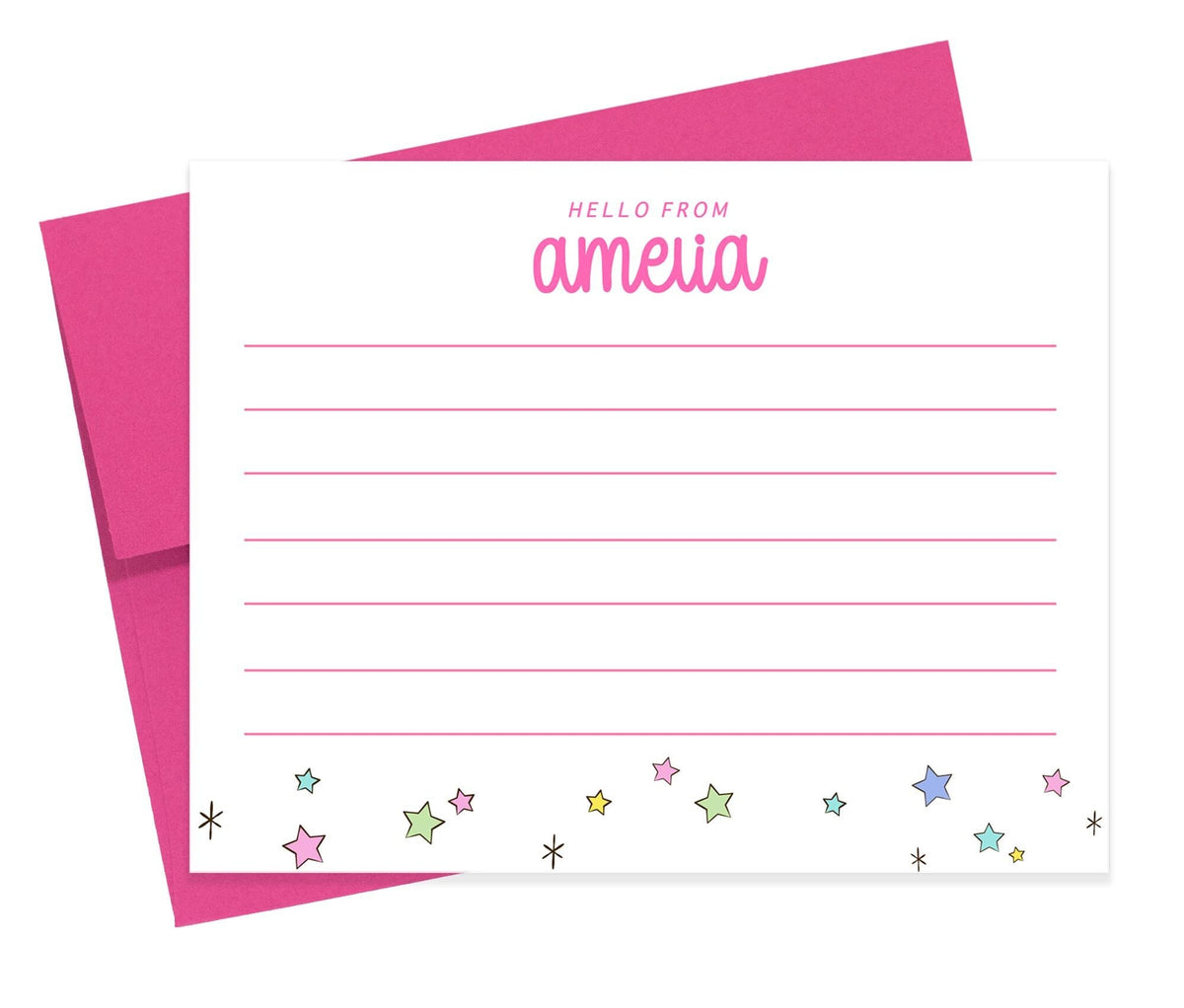 Personalized Stationery Set For Girls Kids, Custom Stationary with Lines, Cute Summer Notes, Personalized Gift for Girls, Summer Note Cards
