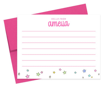 Personalized Stationery Set For Girls Kids, Custom Stationary with Lines, Cute Summer Notes, Personalized Gift for Girls, Summer Note Cards