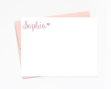 Personalize Stationary For Kids, Cute Children Stationery with Heart, Personalized Kid Gift Idea, Stationery Card Set for Her with Envelope
