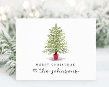 Personalized Christmas Card with Tree, Merry Christmas from the Family Stationary Letter, Holiday Stationery Set, Simple Christmas Card