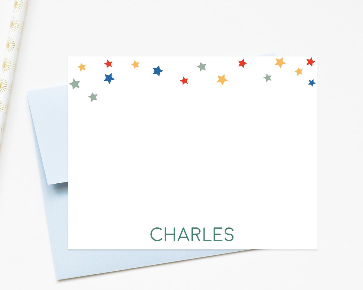 Personalize Stationary Card with Colorful Stars For Baby Boy, Stationary Gift Set With Envelopes for New Mom, Custom Stationery for Boy