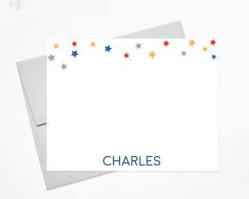 Personalize Stationary Card with Colorful Stars For Baby Boy, Stationary Gift Set With Envelopes for New Mom, Custom Stationery for Boy