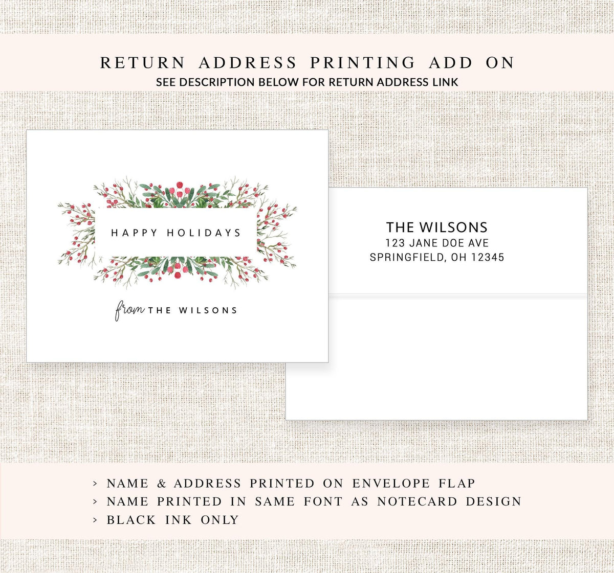 Personalized Happy Holidays Greeting Card Set, Custom Holiday Stationery for Family Notes, Thank You Cards with Envelopes for The Holidays