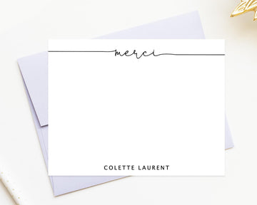 Personalized Thank You Card Merci, Wedding Gift Stationery For Friend, Elegant Script Thank You Notecards Envelopes