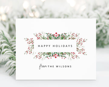 Personalized Happy Holidays Greeting Card Set, Custom Holiday Stationery for Family Notes, Thank You Cards with Envelopes for The Holidays