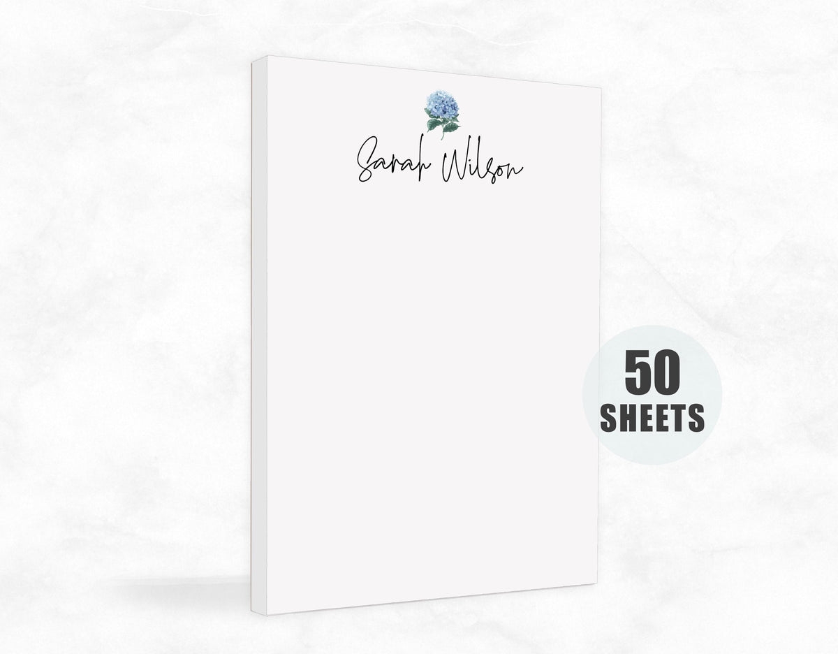 Personalized Notepad with Hydrangea, Thank You Present Notepad with Floral, Memo Pad Notes for Groceries, Personalized Notepad Teacher Gift