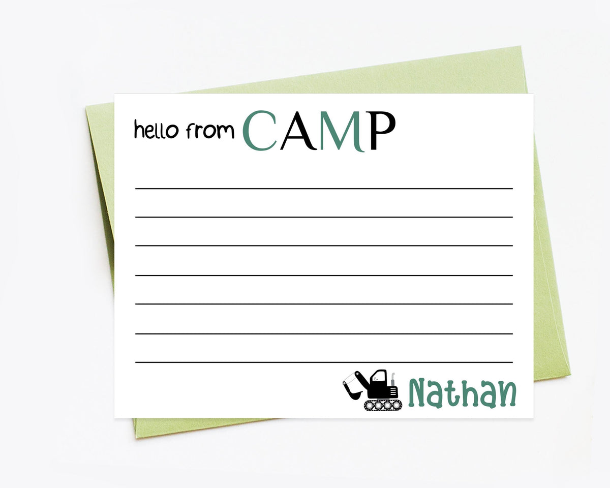 Personalized Camp Stationery Set For Boys, Custom Truck Stationary with Lines for Kids Camp, Personalized Gift for Boys, Summer Note Cards