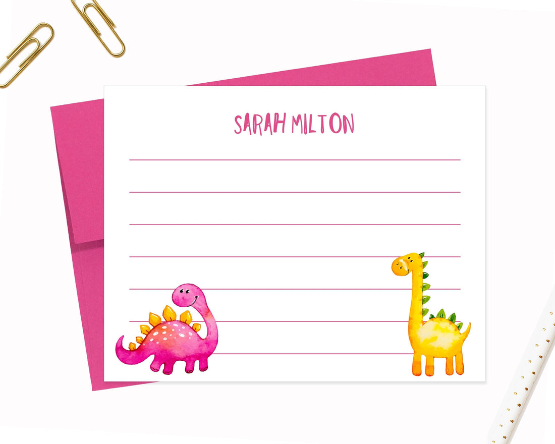 Personalized Kid Gift, Lined Stationary For Kid, Stationery for Girl, Dinosaur Stationary Cards Set, Dinosaur Thank You Card With Envelope