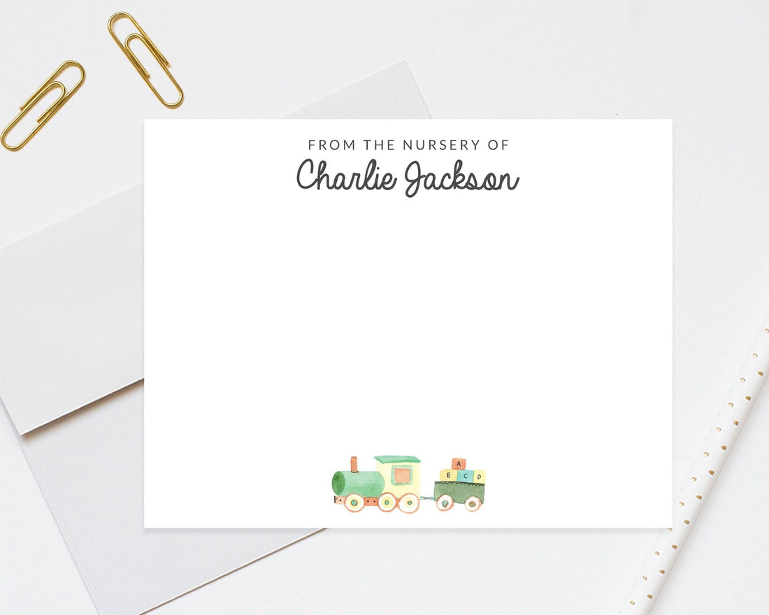 Personalized childrens stationary set, Stationery with train, From the nursery of stationery, Baby shower gift, Toddler stationery, New baby