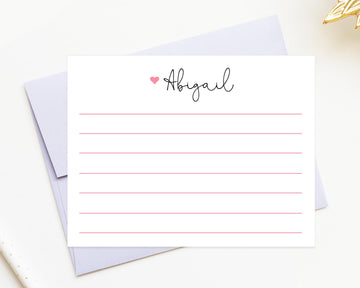 Personalized Stationery for Girls, Line Stationery with Heart, Thank you Letters for Kids Notecards, A2 Flat Card Stationary for Children