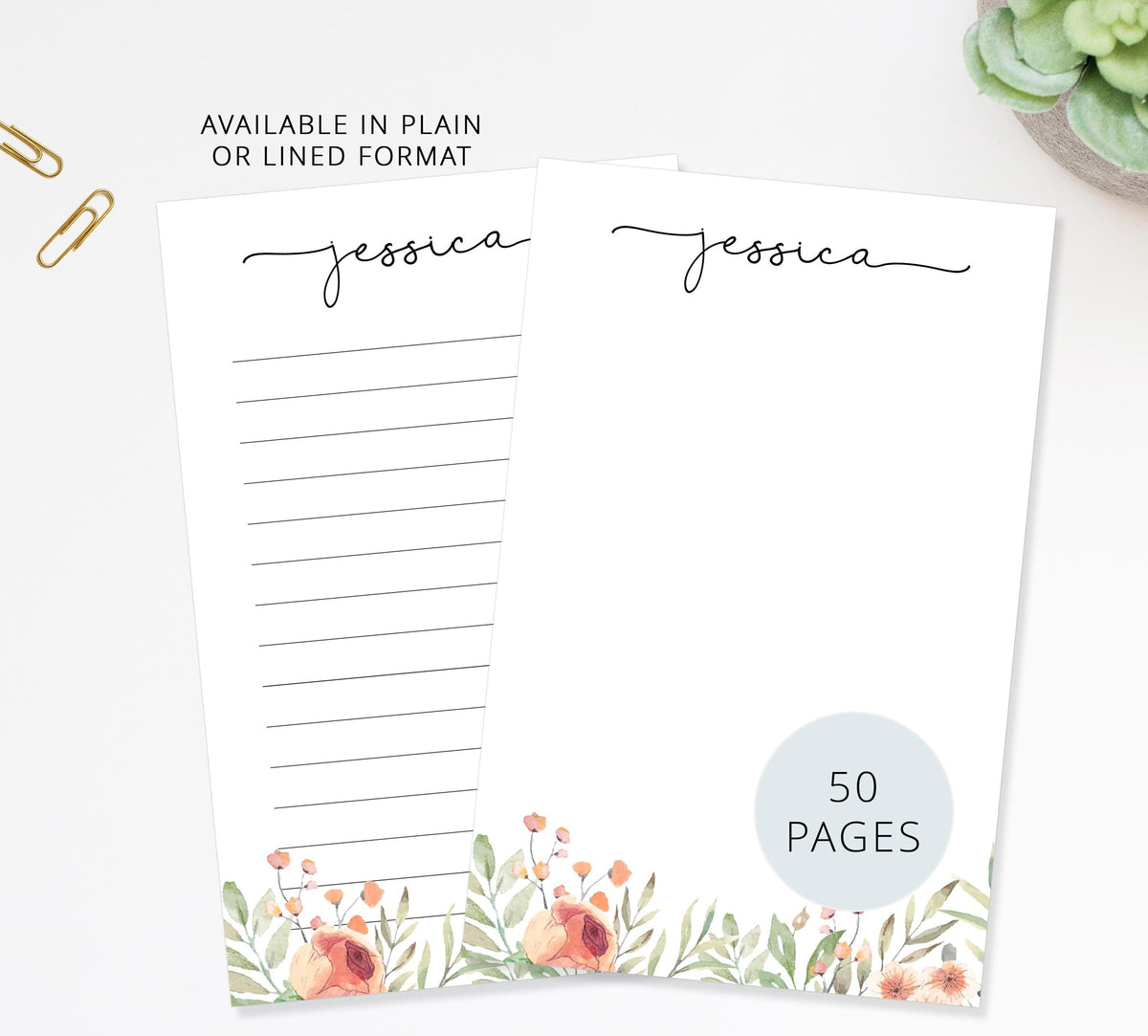 Personalized Script Notepad with floral, To Do List with flowers, Custom Notes for Groceries, Personalized Graduation Gift for Her