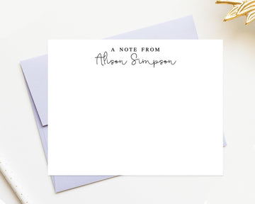 A Note From Calligraphy Script Personalized Stationery Card Design