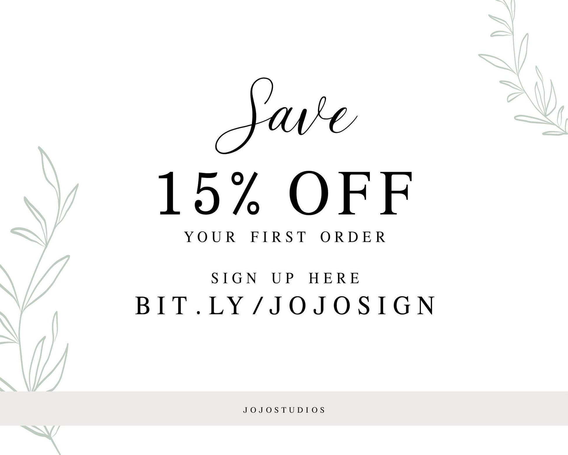 a promotional message for a 15% discount on the first order of a product, along with instructions to sign up for the product.