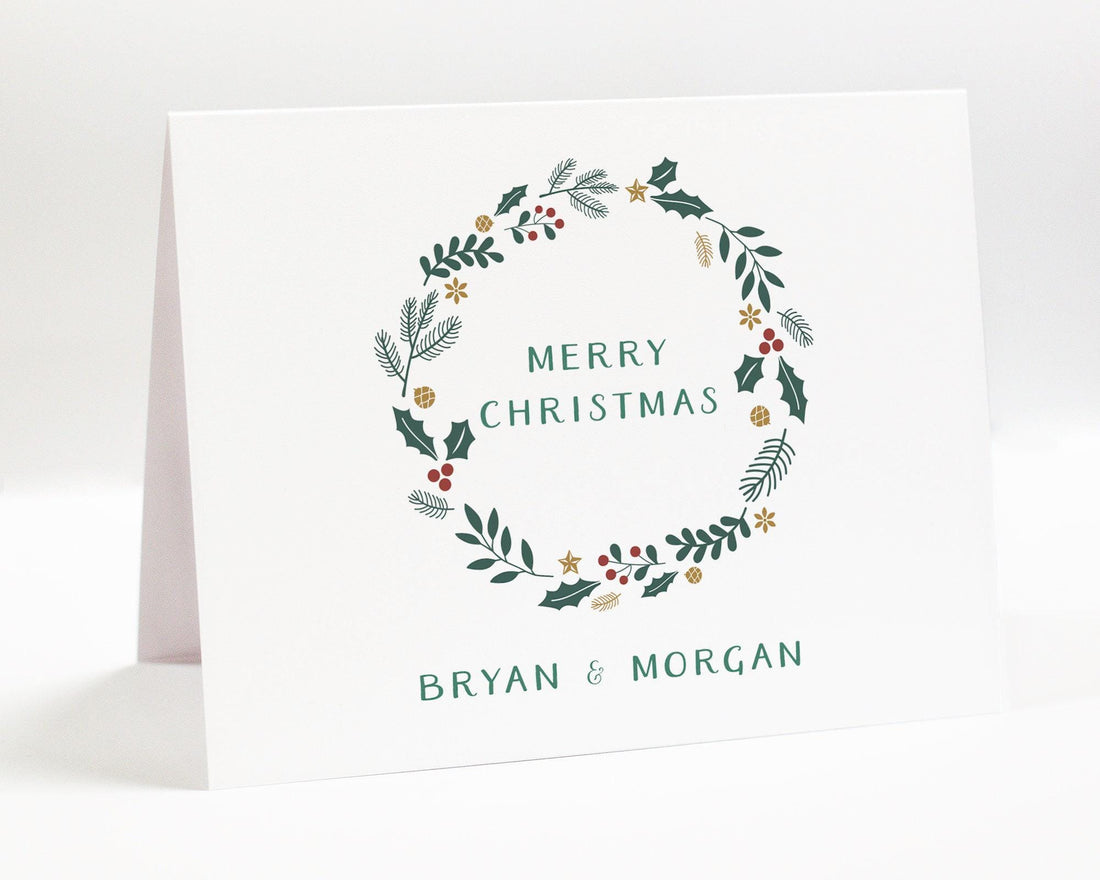 Personalized Merry Christmas Greeting Card Set, Custom Holiday Stationery for Family Notes, Thank You Cards with Envelopes for The Holidays