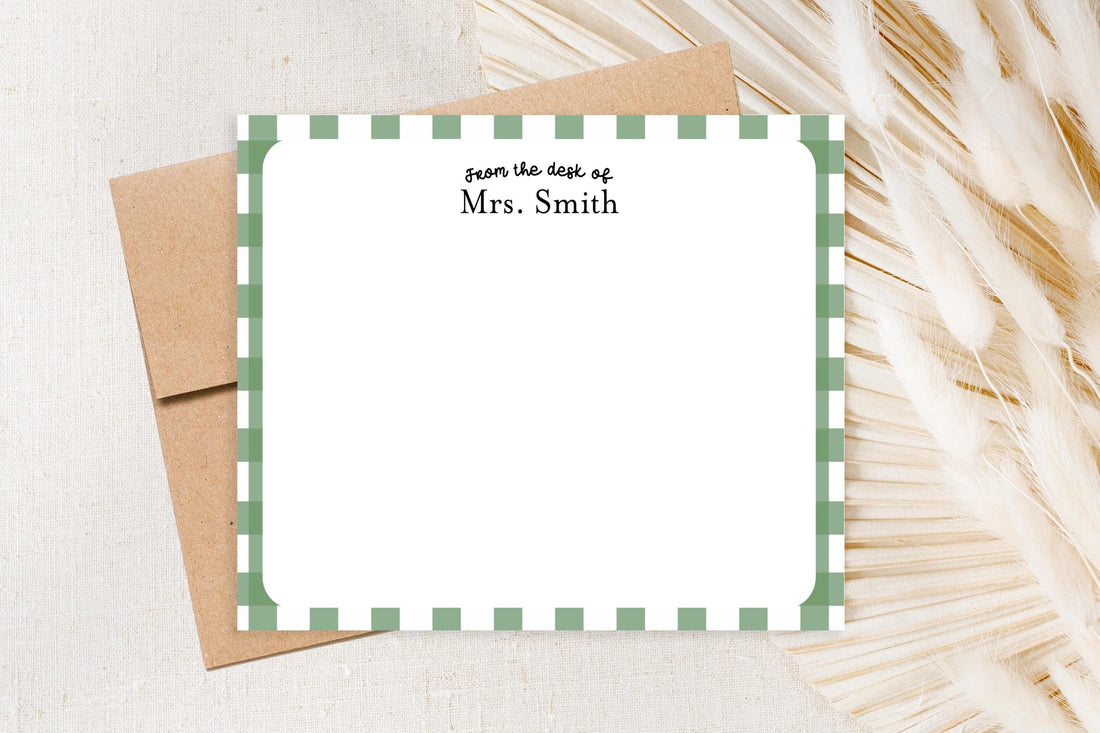 Personalized Holiday Checkered Stationary for Family, Modern Christmas Stationary Card, A2 Flat Family Notecards Set