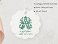 Personalized Scallop Monogram Christmas Tags, 2.5 inch Round Product Tag, Handmade Printed and Shipped Tags, Wedding Favor Gift Tags