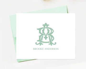 Personalized Monogram Folded Greeting Cards Set, Customized Monogrammed Stationary for Hand Written Thank You Notes Pack of 10