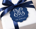 Personalized Monogram Scallop Stationary Tags, 2.5x2.5 inch, Custom Monogram Navy Gift Tags, 24 Tags for Holiday Party Favor
