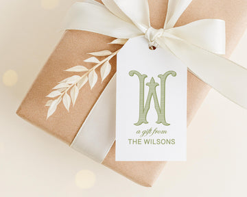 Personalized Monogram Gift Tags, Elegant Wedding Favor Tags, Thank You Cards, Hanging Gift Tags (Set of 12)