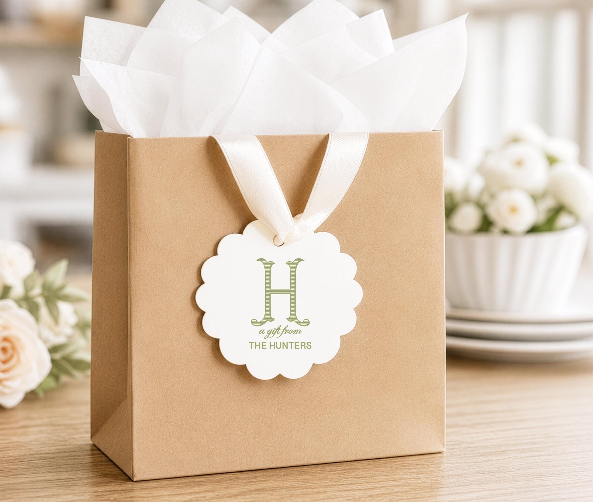 Custom Monogram Scallop Gift Tags for Family