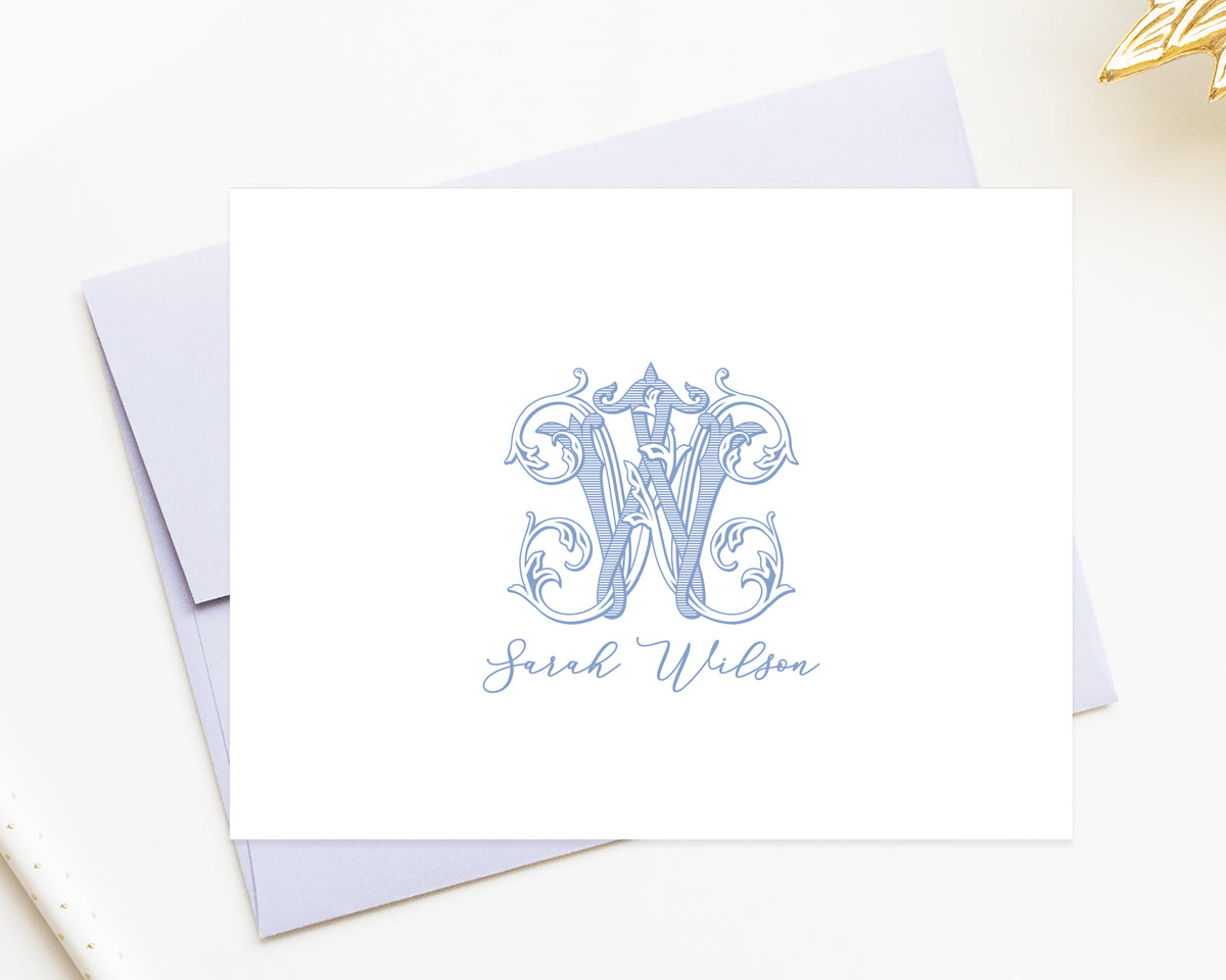 Elegant Script Monogram Folded Stationery Set, Customized Monogrammed Stationary for Hand Written Thank You Cards Set of 10
