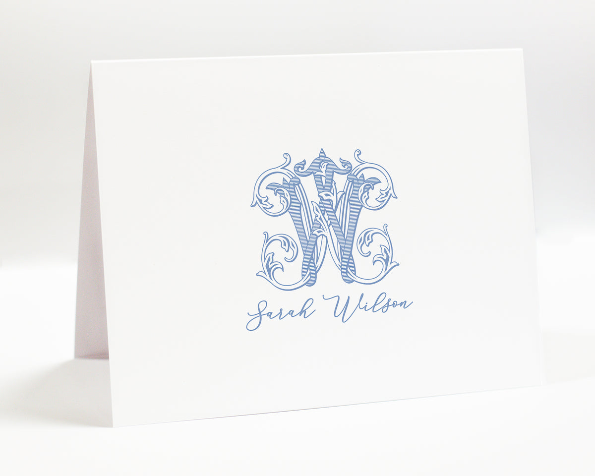 Elegant Script Monogram Folded Stationery Set, Customized Monogrammed Stationary for Hand Written Thank You Cards Set of 10
