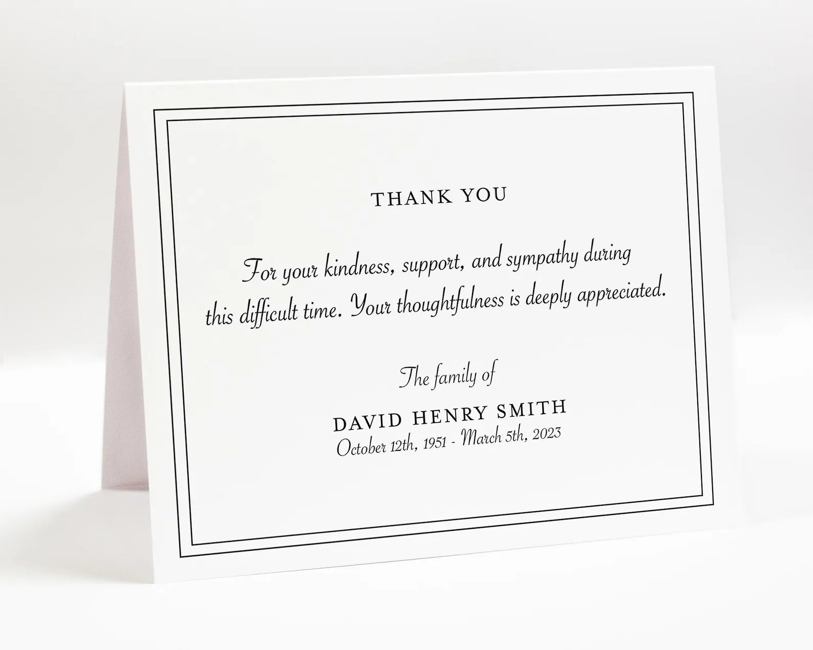Personalized Formal Funeral Thank You Notecards, Sympathy Acknowledgement Cards Envelopes, Folded Traditional Bereavement Stationery