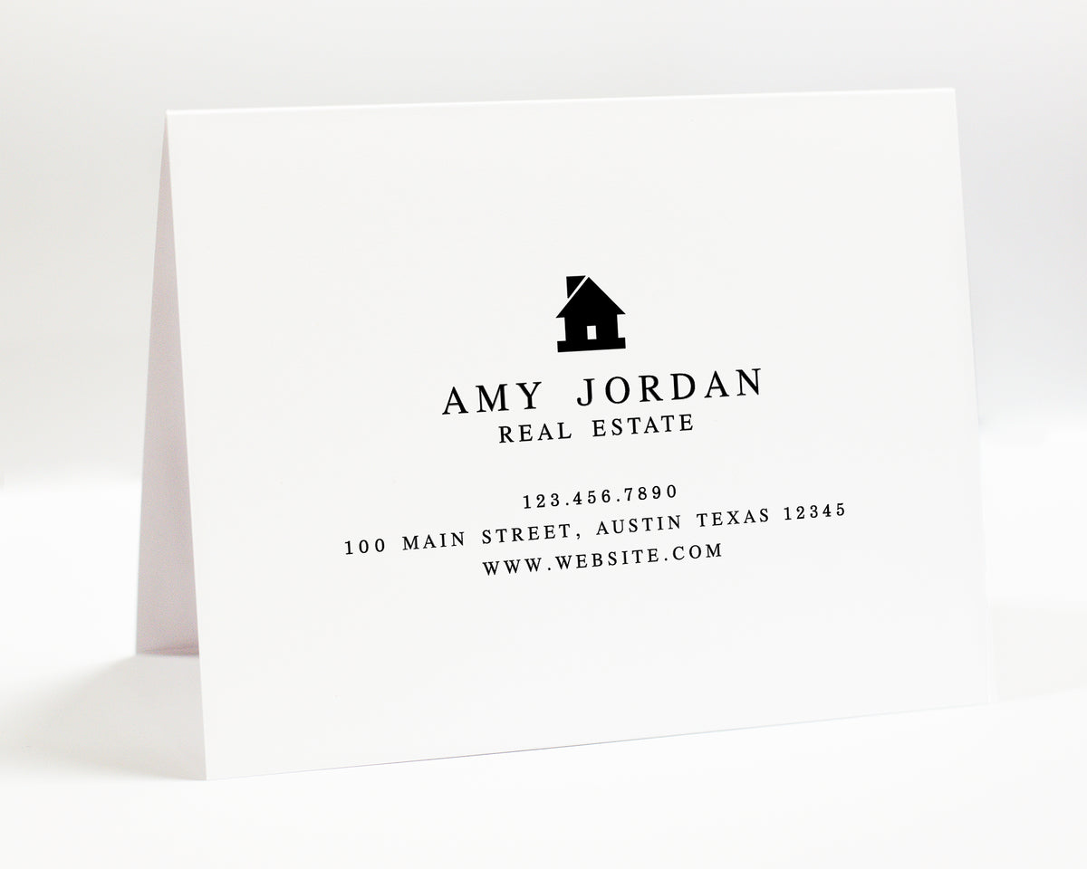Personalized Real Estate Greeting Card for Real Estate Business, Simple Folded Stationary, Thank You Card Set of 10 Cards and Envelopes