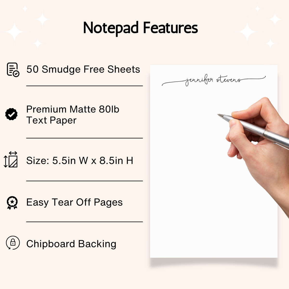 Personalized Script Notepad, Simple and Elegant Notepad, Personalized Notepad Gift for Writers, Customized Notepad Stationery Under 25