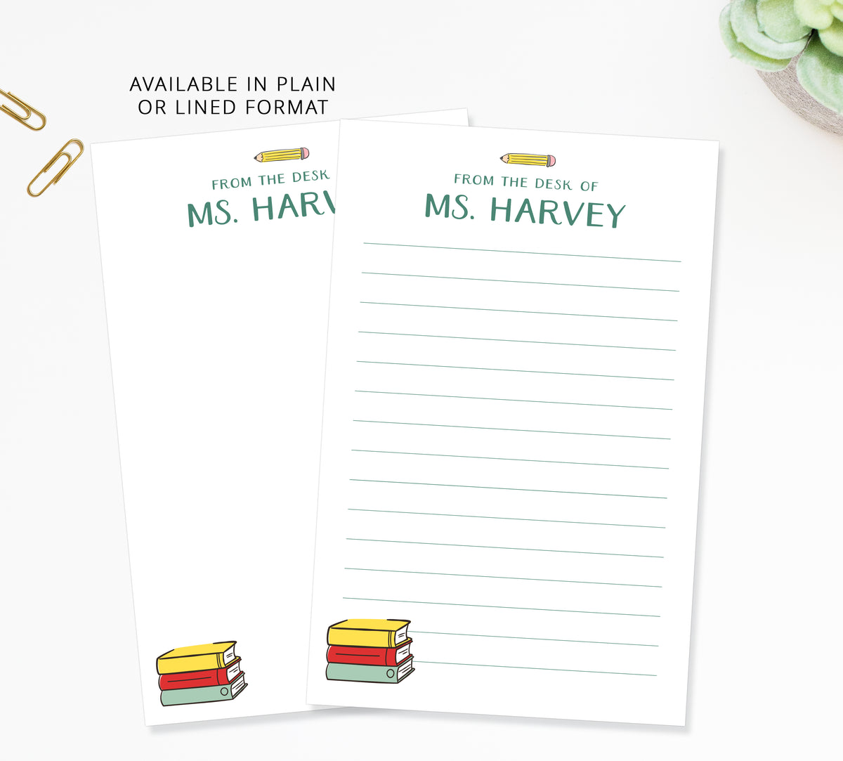 Personalized Notepad Stationary For Teacher, Custom Notepad with Books, To Do List Notepad for School End of the Year Appreciation Gift