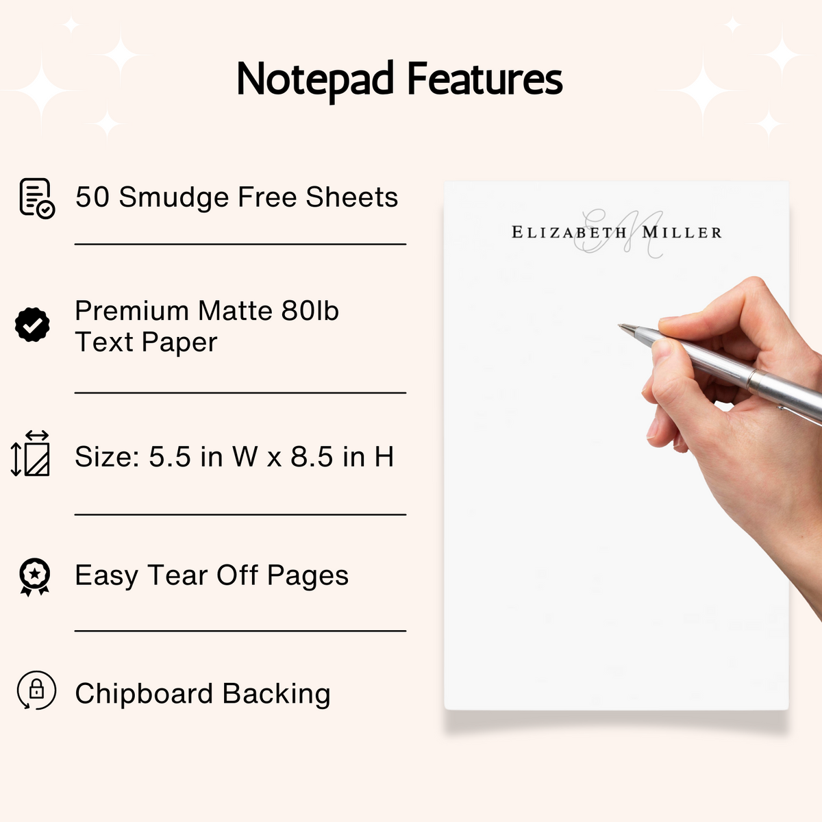 Personalized Monogram Simple Notepad, Elegant Notepad for Letters