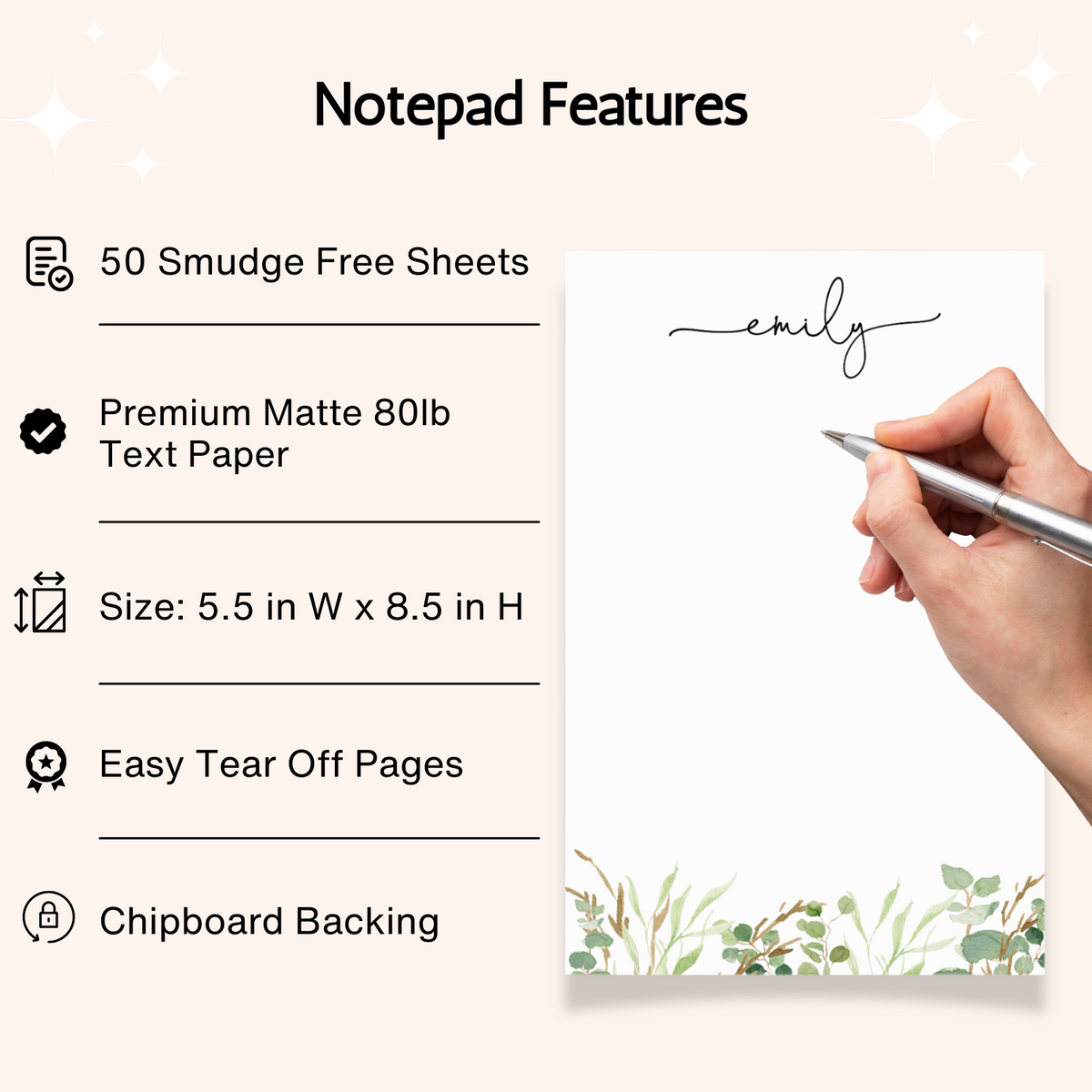 Personalized Script Notepad for Do List with Green Florals