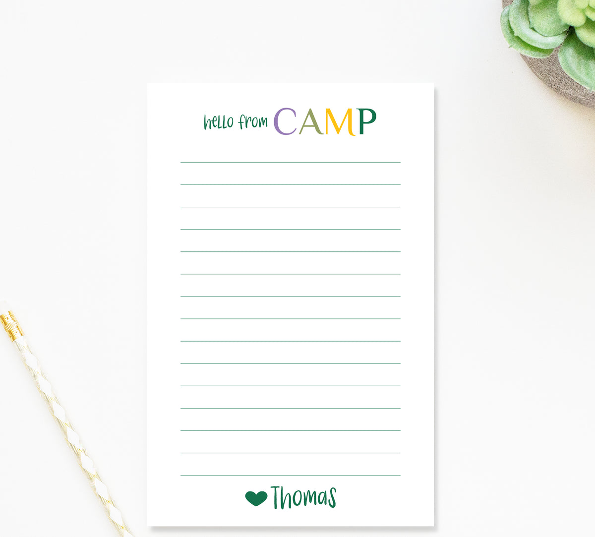 Personalized Camp Notepad – Custom Stationery for Kids | Lined, Chipboard Backed