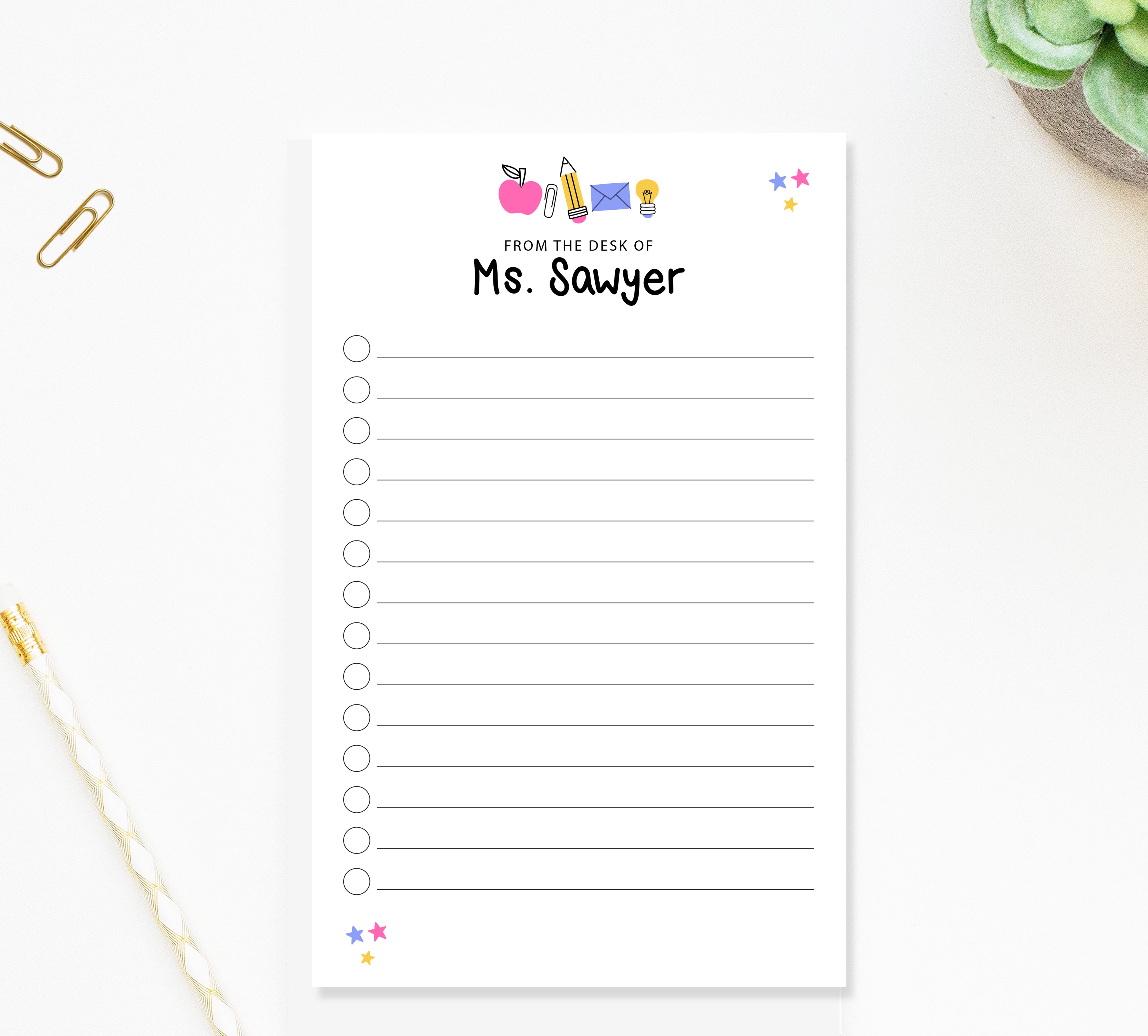 Personalized Teacher Notepad Gift, Colorful To Do List for School Notes, Custom Teacher Notepad, Teacher Appreciation, Writing Pad