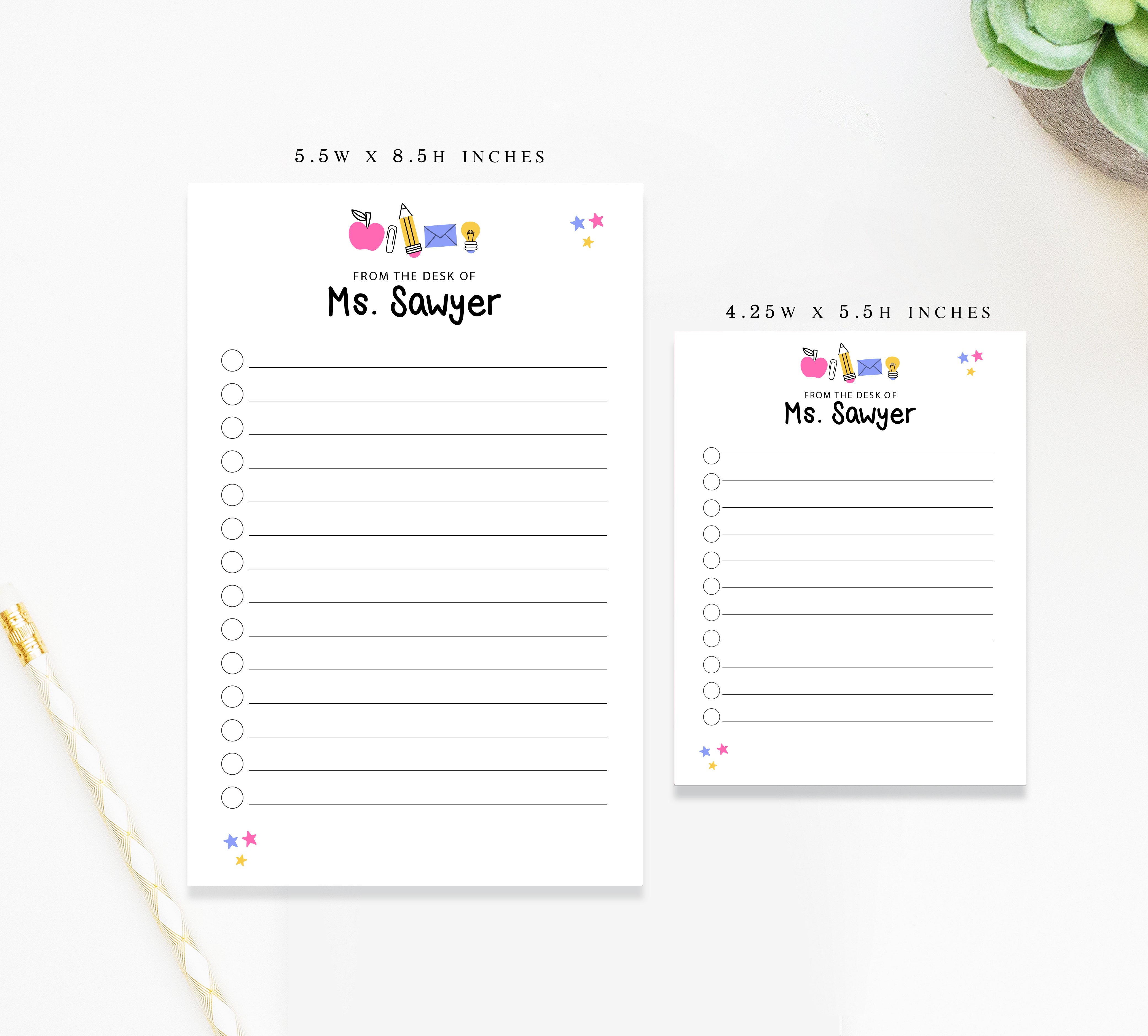 Personalized Teacher Notepad Gift, Colorful To Do List for School Notes, Custom Teacher Notepad, Teacher Appreciation, Writing Pad