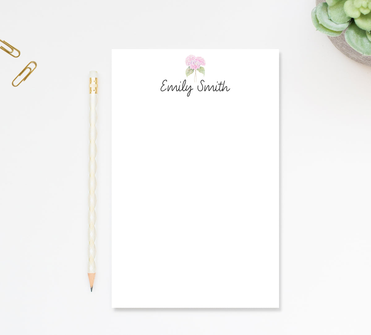 Personalized Pink Hydrangea Notepad