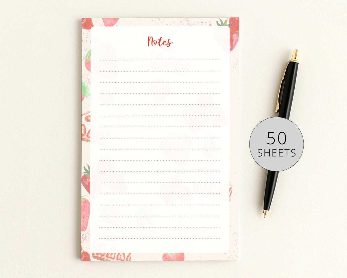 Simple Stationery Notepad To Do List, Strawberries Note with Lines for Organization